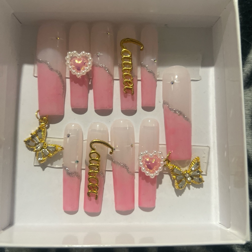Pink and Gold Cancer Zodiac Press-On Nails